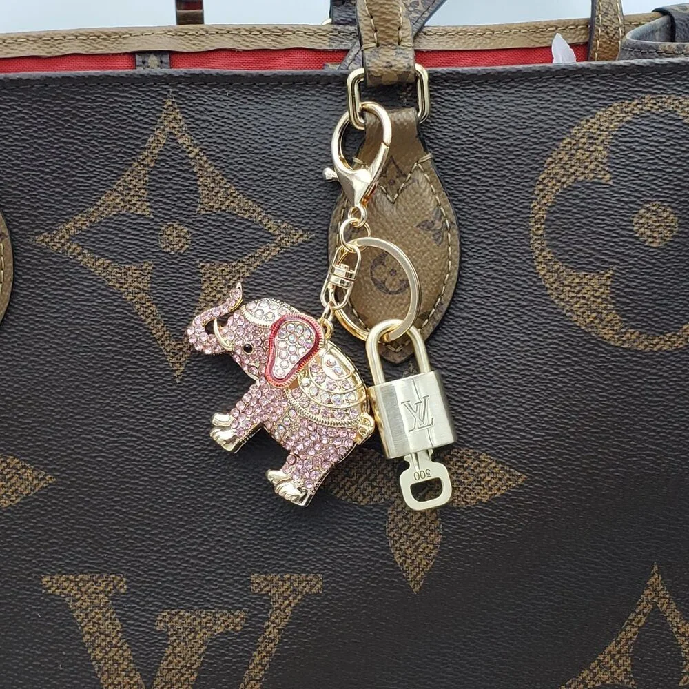 Authentic Louis Vuitton Lock & Key Gold✨Unbranded Elephant Keychain Bag Charm LV